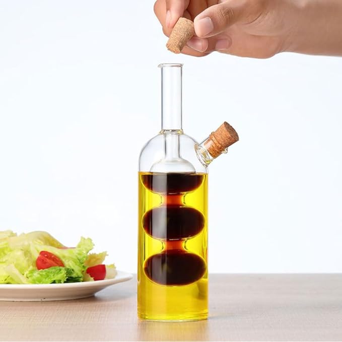 Olive Oil and Vinegar Dispenser Bottle Set for Kitchen, 2 in 1 Glass Oil and Vinegar Dispenser Set, Olive Oil Container Cruets for Vinegar and Oil
