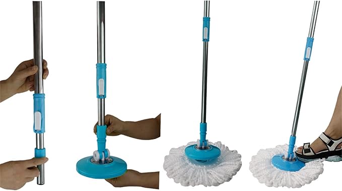 Blue Spin Mop Adjustable Handle and Head Replacement for Home,Office,Car