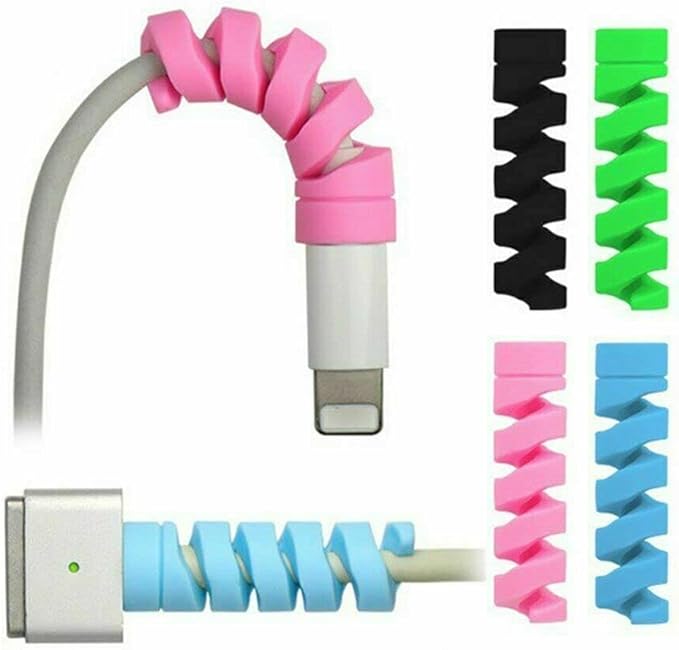 VizGiz 12 Pack Charging Cable Protector Cable Management Organizer Protective Spiral Tube Wire Protectors Cord Sleeve Line Saver for Apple iPhone iPod iPad MacBook Tablet iWatch Android Charger Phone