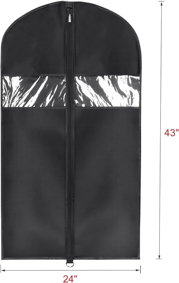 8 Pack Suit Bags 43" Waterproof Black Garment Bag
