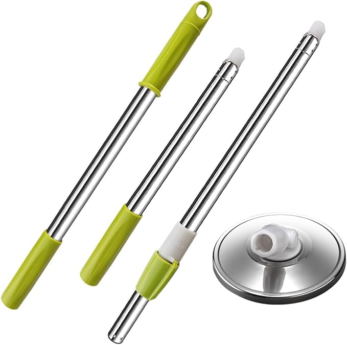 Extended Spin Mop Replacement Mop Handle, Upgraded 60-inch 360 Degrees Rotating Telescopic Replacement Mop Stick for Spin Mop Bucket Cleaning System (Stainless Steel Disc, Green)