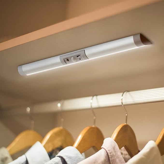 Joyzy Automatic Motion Sensor Closet Lights with Eye-Protection Design Closet Lighting, LED Rechargeable Cabinet Light Battery Operated Wardrobe Light for Wireless Pantry Sink (80Lumen, 6000k 80+CRI)