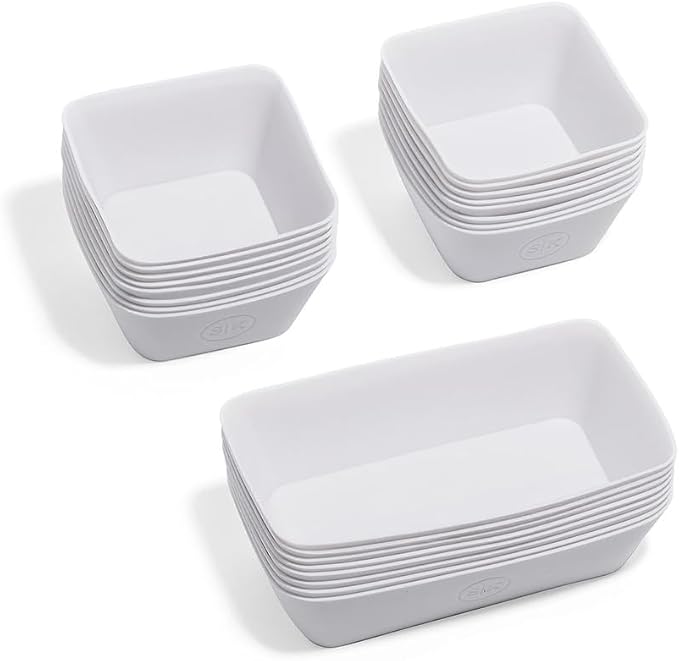 The Silicone Kitchen Reusable Silicone Bento Baking Cup, Non-Toxic, BPA Free, Dishwasher Safe Bento Box Accessories Lunch Box Dividers, Square and Rectangle, 24 Pack, White