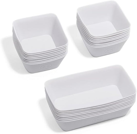 The Silicone Kitchen Reusable Silicone Bento Baking Cup, Non-Toxic, BPA Free, Dishwasher Safe Bento Box Accessories Lunch Box Dividers, Square and Rectangle, 24 Pack, White