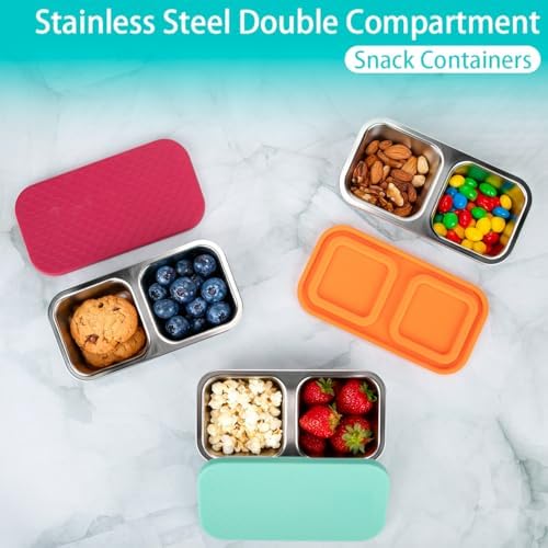 3 Pack Stainless Steel Snack Containers with Lids - 2 Compartment