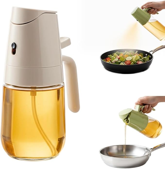 Drkicsy 2 in 1 Glass Oil Sprayer & Dispenser, Olive Oil Dispenser Bottle Spray and Pour, Oil Spray Bottle for Cooking, Olive Oil Dispenser for Kitchen Air Fryer, Salad, Frying, BBQ (White, 300 ML)