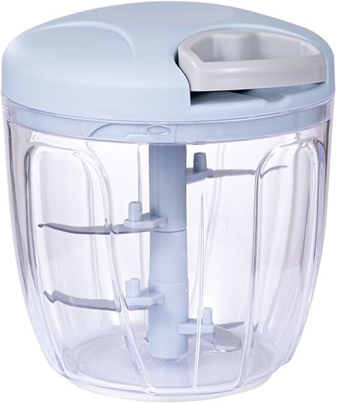 Food Chopper,Garlic Chopper with Container,Vegetable Kitchen Cutter,Pull String Hand Manual Food Processor Sharp Blades Mincer Shredder for Cutting Onions Chili Ginger Seasoning (Blue, 900ml)