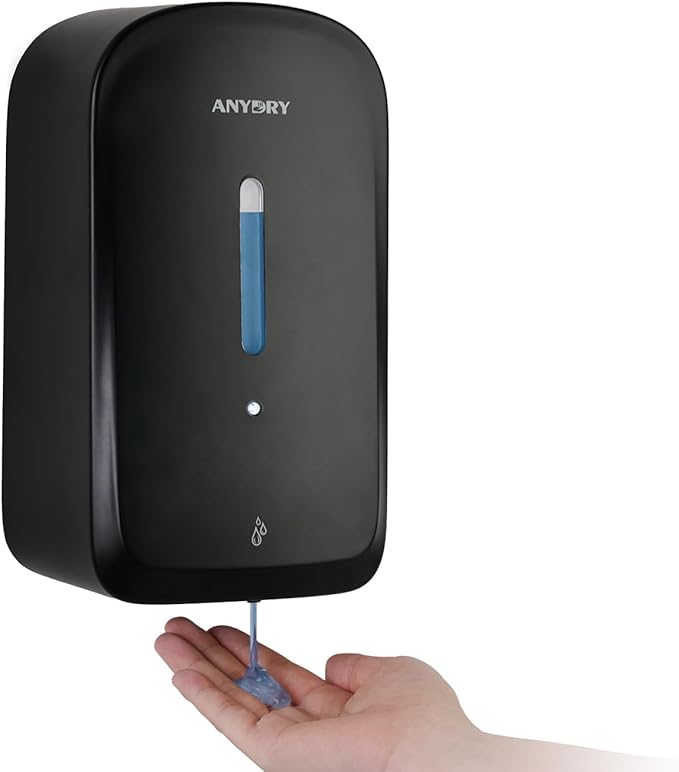 anydry Commercial Automatic Soap Dispenser Large 34oz/1000ml Capacity Wall-Mounted Touchless Liquid Dispenser for High-Traffic Restrooms, Offices, Hospitals Model AD1220S Black