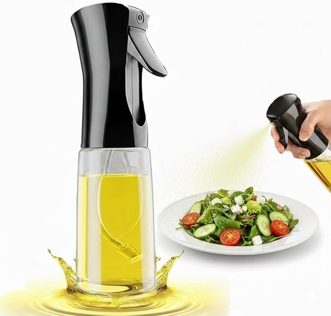 Olive Oil Sprayer for Cooking 220ml, Refillable Glass Oil Dispenser Bottle with Fine Mist Spray, Kitchen Oil Mister for Air Fryer, Salad, BBQ, Roasting and Baking