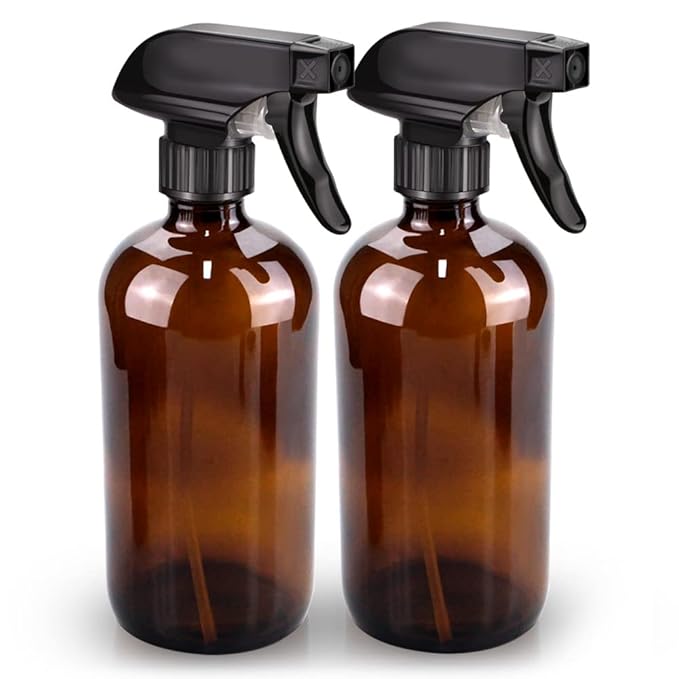 Bontip Glass Spray Bottle, Amber Glass Spray Bottle Set & Accessories Refillable for Plants Window Cleaners Aromatherapy Facial Hydration Watering Flowers Hair Care (2 Pack/16 oz) (Amber)