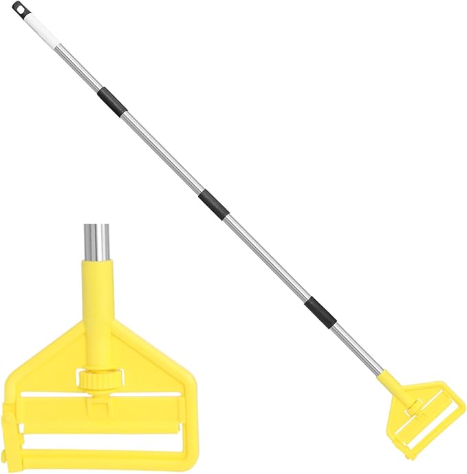 Commercial Heavy Duty Mop Handle - 58" Adjustable Extension Pole Mop Handle Replacement, Wet Mops Head Replacement Holder for Professional/Industrial Floor Cleaning (Yellow)