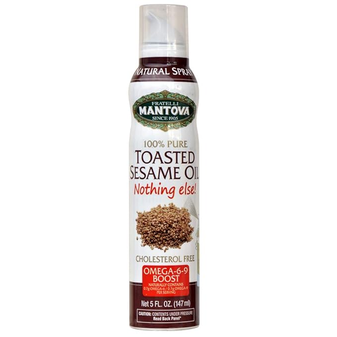 Mantova Toasted Sesame Oil, 100% Pure Cooking Spray with Omegas, perfect for grilling, baking, or seasoning for cooking, our oil dispenser bottle lets you spray, drip, or stream with no waste, 5 oz