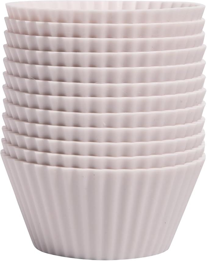 The Silicone Kitchen Reusable Silicone Baking Cups, Non-Toxic, BPA Free, Dishwasher Safe, Regular, Pack of 12, Designer White