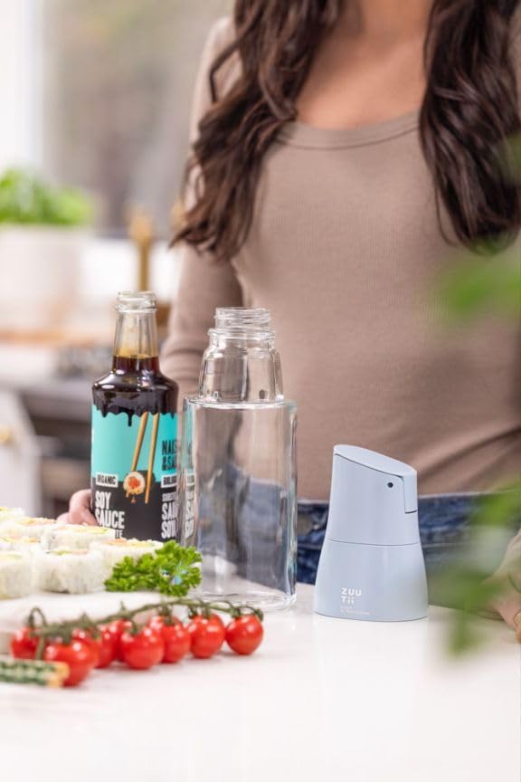Zuutii Olive Oil Dispenser Bottle - Drip Free Spout Glass Container for Kitchen, Cooking, Vinegar, Soy Sauce - Light Blue