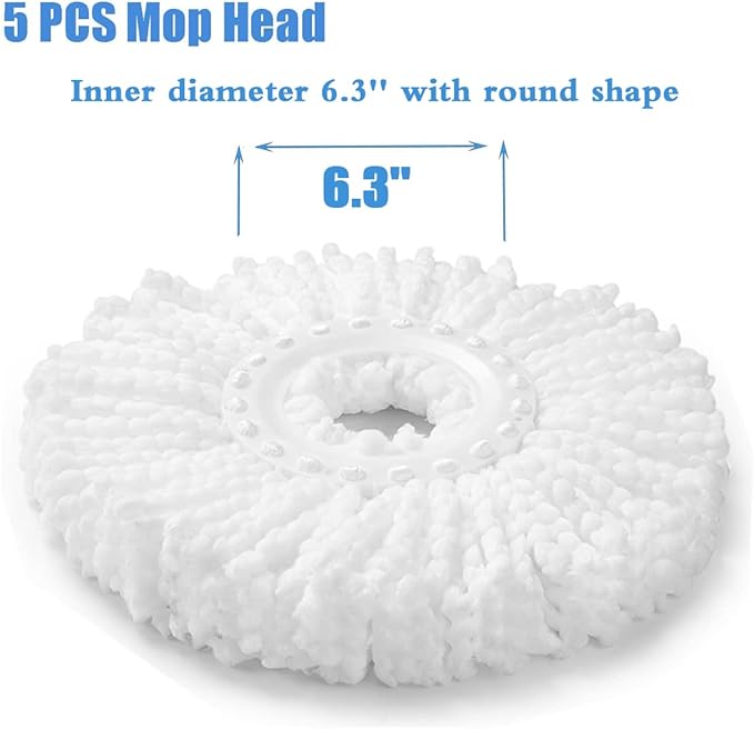 5 PCS Microfiber Replacement Mop Head Spin Mop Head Replacement 5-Pack, Microfiber Refill Heads Universal for 360 Spin Magic Mopping, Round Shape Standard Size White