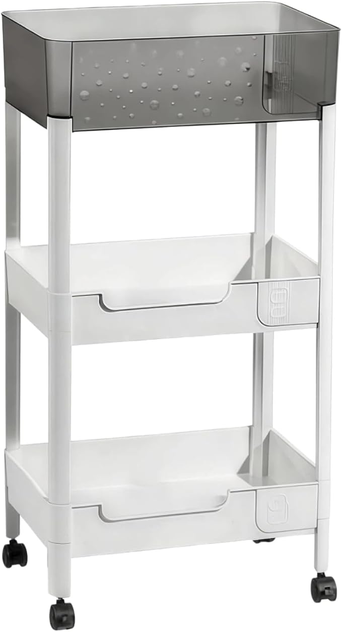 3 Tier Rolling Cart with Wheels 4.7'' Deep Baskets Bathroom Storage Shelf Heavy