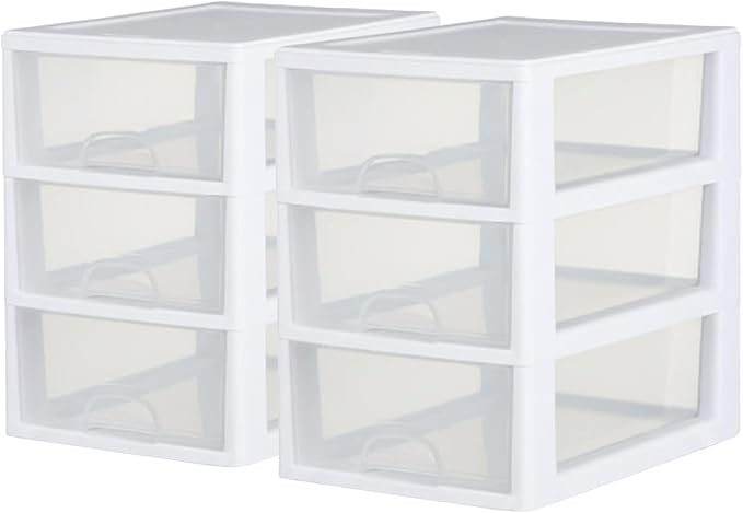 6-Pack Stacking Drawer, Clear Storage Closet Organizer, 6 Quart, White Frame