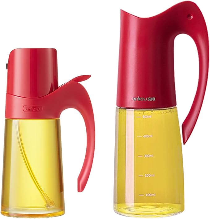 Ankou Oil Dispenser for Kitchen, Glass Olive Bottle, 20oz/580ml Oil Dispenser Spray Bottle with Auto Flip Cap & 10oz/300ml, Leakproof Bottles for Cooking, Kitchen, Salad, BBQ