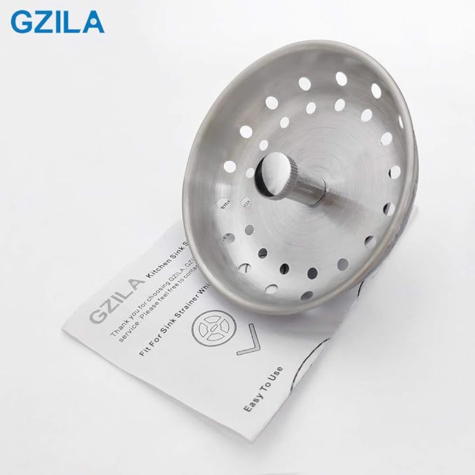 GZILA 2 PCS Kitchen Sink Drain Strainer Replacement for 3-1/2 Inch Standard Drain, Basket Rubber Stopper, 304 Stainless Steel Brushed Nickel Metal Knob