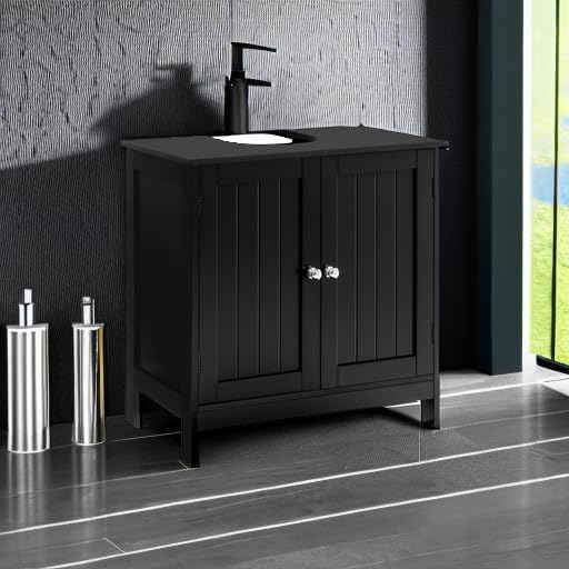Iwell Pedestal Sink Storage Cabinet with 2 Doors and Shelf, Under Sink Cabinet, Bathroom Sink Cabinet with U-Shape, Black