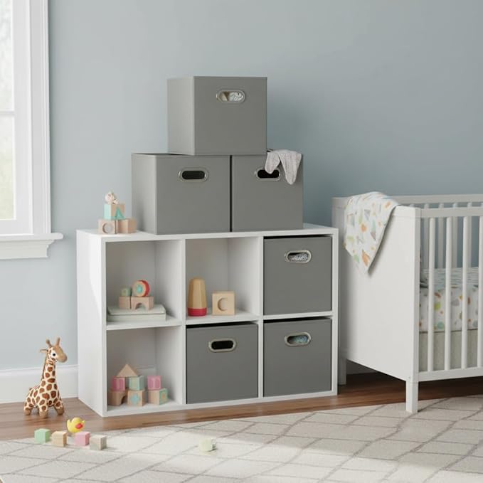 Household Essentials Fabric Storage Bins 6 Piece Set, Dove Gray
