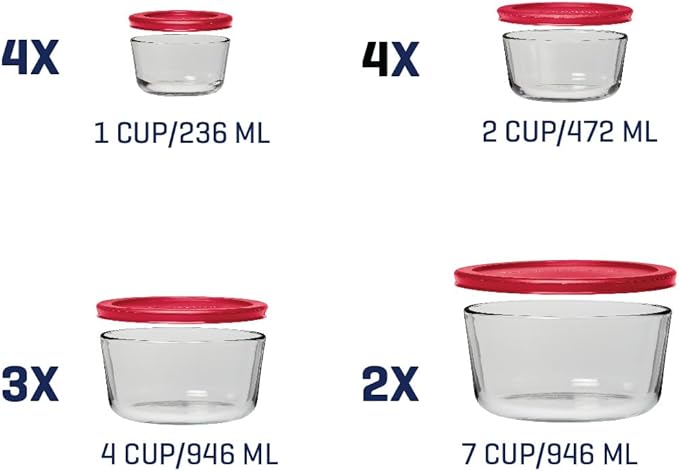 Anchor Hocking 26 Piece Glass Storage Containers with Lids (13 Glass Food Storage Containers & 13 Red SnugFit Lids)