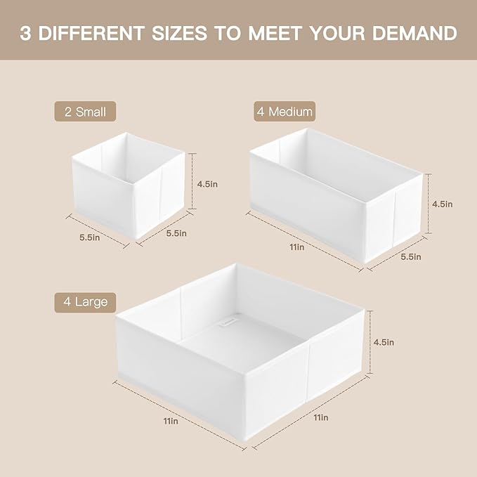 Drawer Organizer Clothes, 10 Pack Dresser Organizer for Baby Clothes, White