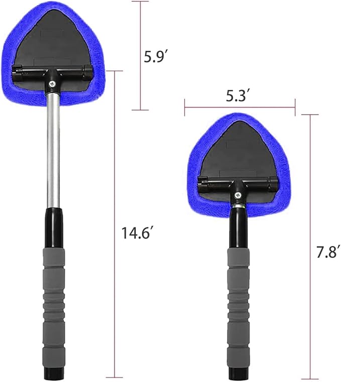 Car Windshield Cleaner Tool (2-Pack) with Extendable Handle, Inside Auto Window Glass Cleaning Kit with 8 Washable Microfiber Pads & Spray Bottle