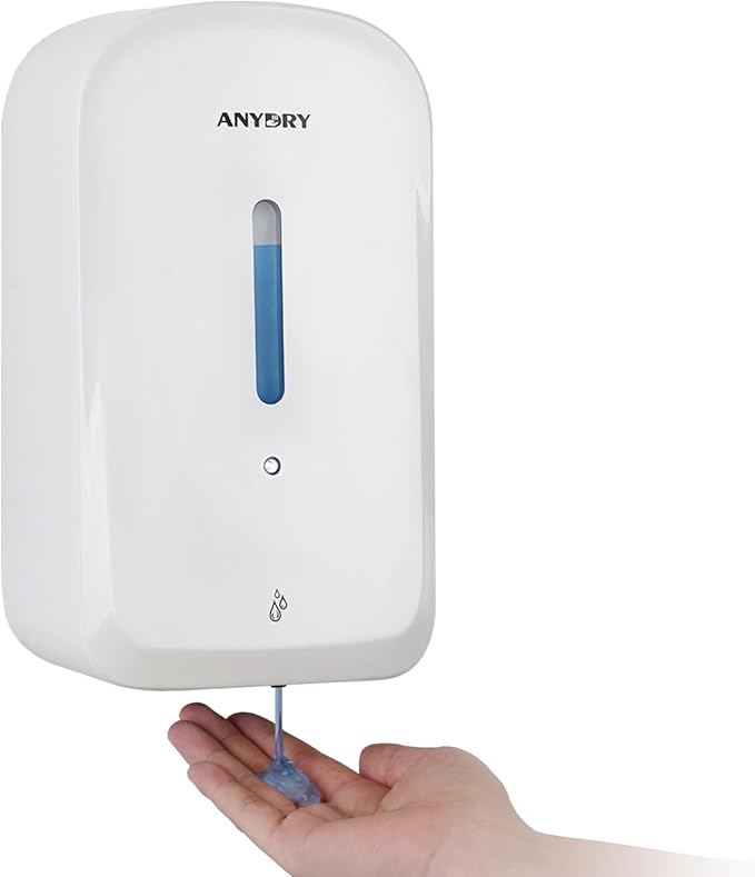 anydry Commercial Automatic Soap Dispenser Large 34oz/1000ml Capacity Wall-Mounted Touchless Liquid Dispenser for High-Traffic Restrooms, Offices, Hospitals Model AD1220S White