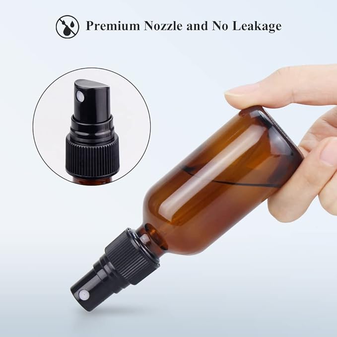 Wedama Spray Bottle, 2 oz Fine Mist Glass Spray Bottles, Little Refillable Liquid Containers for Watering Flowers Cleaning (16 Pack, Amber)