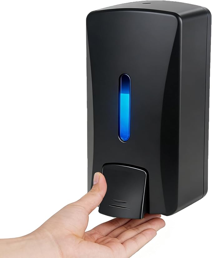 Commercial Soap Dispenser 33.8oz Wall Mount Hand Soap Dispenser for Kitchen & Bathroom with Visible Window & Funnel No-Drip Pump for Liquid Soap Shampoo Sanitizer – Drill or Adhesive Mount
