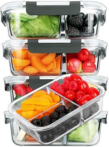 5 Pack,36 oz, 3 Compartments Glass Meal Prep Containers with Lids