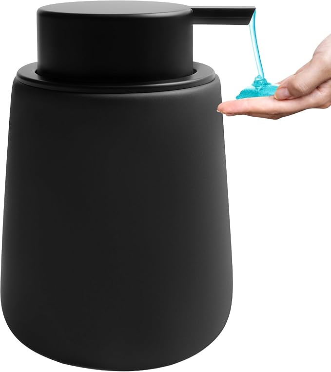 Soap Dispenser Ceramic with Easy-to-Press Pump Hand Lotion Liquid Dispenser for Shampoo Bathroom Kitchen 12 oz Black