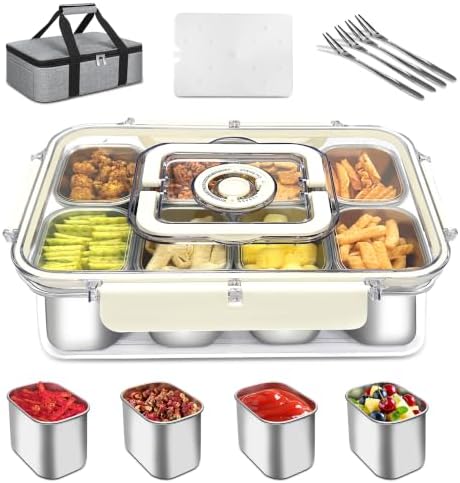 Stainless Steel Snack Box Container with Ice Pack, Insulated Bag&4 Forks