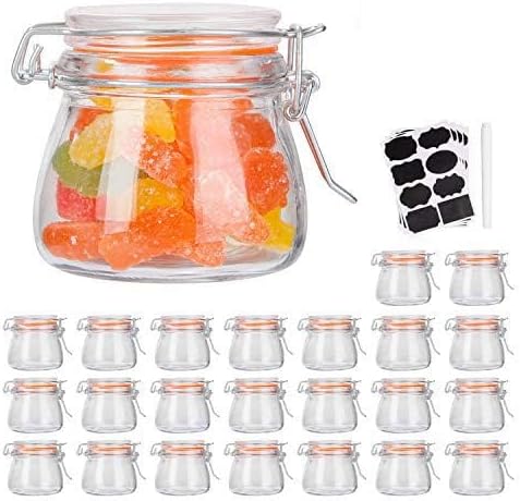 Encheng Small Glass Jars With Airtight Lids, Glass Spice Jars 5 oz,Maosn Jars With Leak Proof Rubber Gasket 150ml,Glass Storage Containers With Hinged Lid,Mini Kitchen Canisters 24 Pack