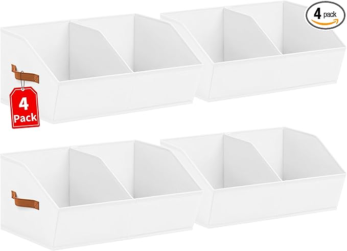 Homsorout Closet Organizers and Storage Bins - 4 Pack Collapsible Divided Trapezoidal Cube Storage Bins Baskets with Orange Handle for Organizing Clothes Blankets, Toys, Books, Towels(White)