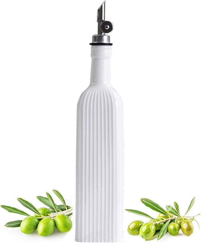Ceramic Olive Oil Bottle and Vinegar Dispenser - 17 oz White (Cream White, 17 oz)