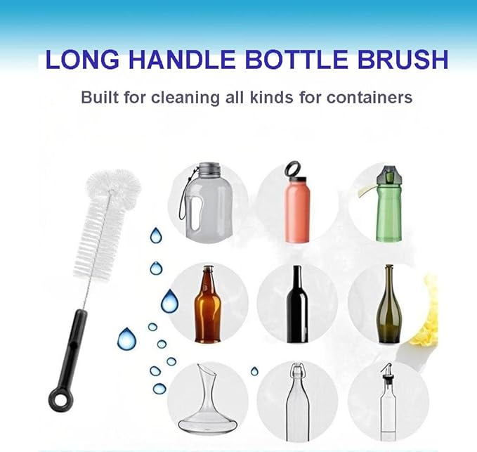 3 Pack Bottle Cleaning Brush Set -12 Inch Long Bottle Brush, Straw Cleaner, and Lid Brush, Suitable for Baby Bottles, Travel Mugs, Decanters, Narrow Neck Containers