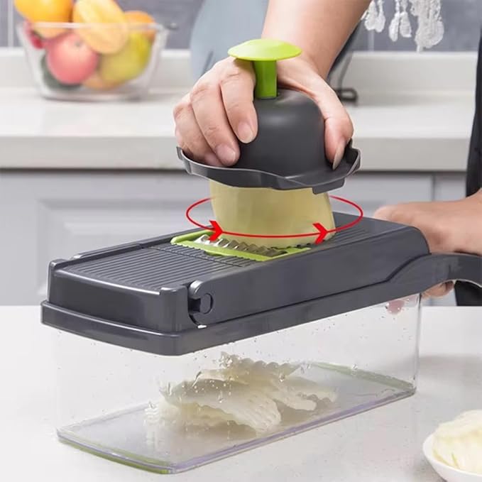 16-in-1 Multifunctional Vegetable Chopper with Container and Lid - Onion Dicer, Food Processor, Salad Chopper - BPA-Free, Essential Kitchen Gadget.