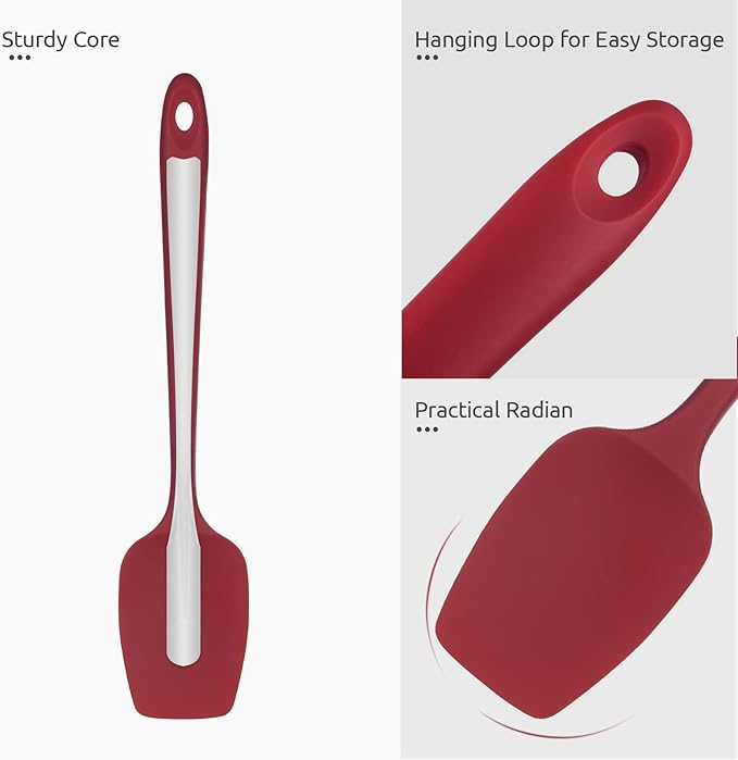 Heat Resistant Silicone Spoon Spatula: U-Taste 600ºF High Heat Flexible 11.38in Silicon Mixing Stirring Cooking Scraping Baking Bowl Scraper Seamless Spreader for Nonstick Cookware (Red)