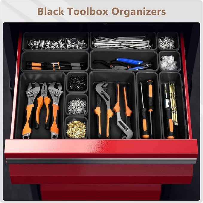 X-Large Size 5 Pcs Tool Box Organizer Tray Divider Single Size Black Plastic