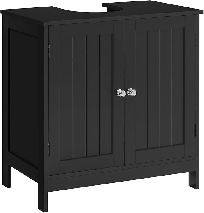 Iwell Pedestal Sink Storage Cabinet with 2 Doors and Shelf, Under Sink Cabinet, Bathroom Sink Cabinet with U-Shape, Black