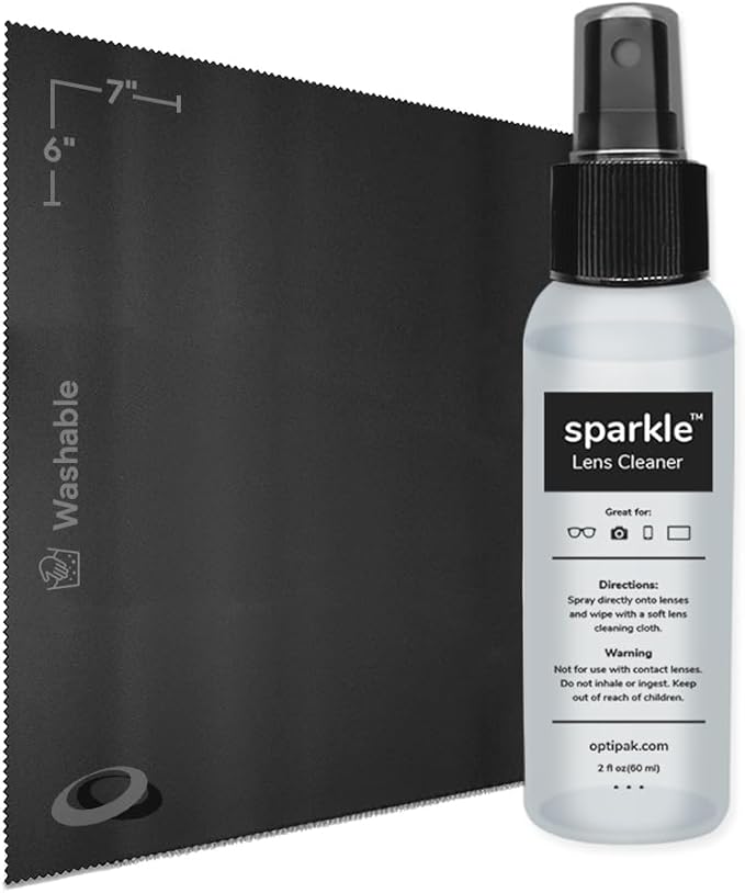 Sparkle Anti-Reflective Lens Cleaner Spray kit | (1) 2oz Glasses Cleaner Spray + (1) Microfiber Cloth for Eyeglasses, Sunglasses, Lenses
