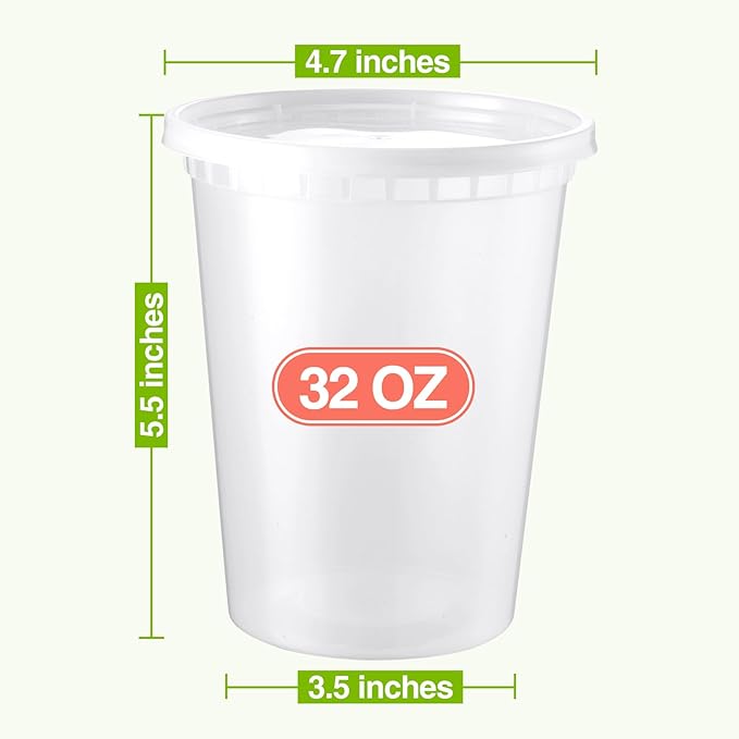 NEEBAKE 30 Set 32oz Deli-Containers-with-Lids, Airtight Food-Storage-Containers, Microwaveable & Freezer Safe Plastic-Storage-Containers-with-Lids