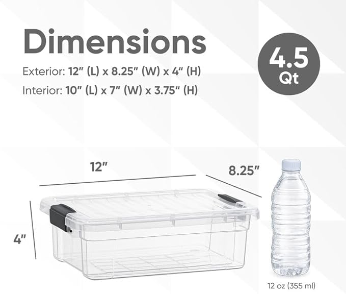 Storage Bins with Lids- 4 Pack, 4.5 Qt Clear Boxes for Organizing