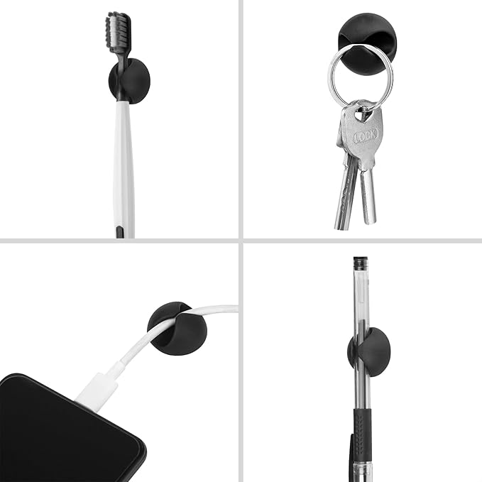 Flezoo Cord Holder Cable Holder, 12PCS Black Adhesive Cable Clips Cord Organizer Charger Holder Wire Management Keeper for Nightstand, Office, Desk or Mouse