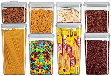 Food Storage Containers Pop Airtight Food Storage Containers with Lids for Kitchen Pantry Organizing Cereal Snack Flour Sugar Coffee Spaghetti Stackable - 8 Pcs (1.2, 2.0, 2.7, 3.3qt)*2