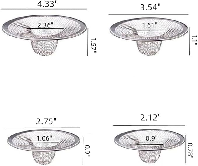 8PCS Heavy Duty Stainless Steel Sink Strainer,Sink Basket Set, Fits Most Kitchen Sinks, Bathroom Sinks,Shower Drains，2 pc 4.33''，3.54''，2.75''，2.12''