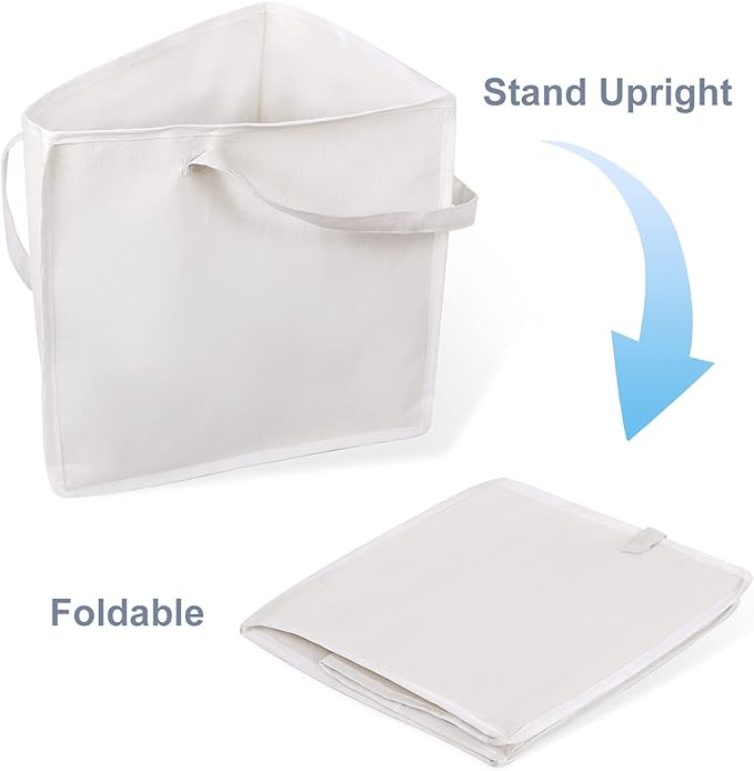 Foldable Triangle Hanger Bag with Handles, Space Saving Organisers Tidy Storage in Closets, 18" x 13" x 13.2", White, Cotton, Linen