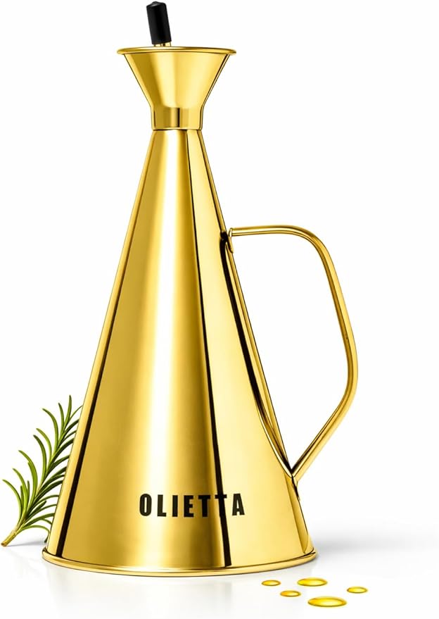 Olietta Olive Oil Dispenser Bottle Gold Stainless Steel Non Drip Leak Proof No Mess Vinegar Pourer & Kitchen Drizzler 8.5 oz 250ML 0.25 Litre Great for Pouring & Drizzling Easy to Clean & Leakproof